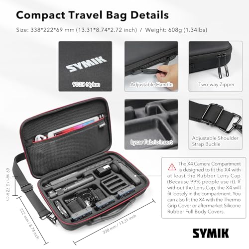 SYMIK S320-X Carrying Case for Insta360 X5 X4 Air, Anti-water Splash, Anti-shock Compact Travel Bag with Shoulder Strap, Handy Handle, Protective Storage Nylon Case for Insta 360 X5 X4 Air Accessories