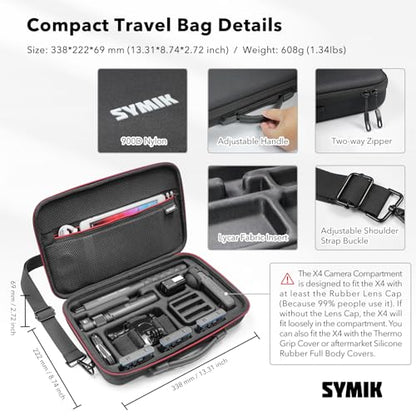 SYMIK S320-X Carrying Case for Insta360 X5 X4 Air, Anti-water Splash, Anti-shock Compact Travel Bag with Shoulder Strap, Handy Handle, Protective Storage Nylon Case for Insta 360 X5 X4 Air Accessories