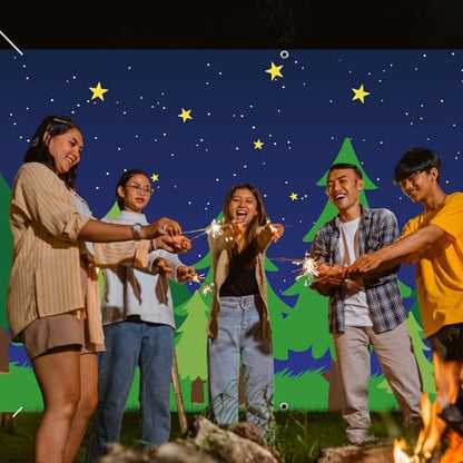 Teenyyou 10 x 30 ft Enchanted Forest Camping Backdrop Forest Night Scene Camping Background Supplies Photography Background for Theme Party Photo Banner Decoration - size: 10 x 30 ft