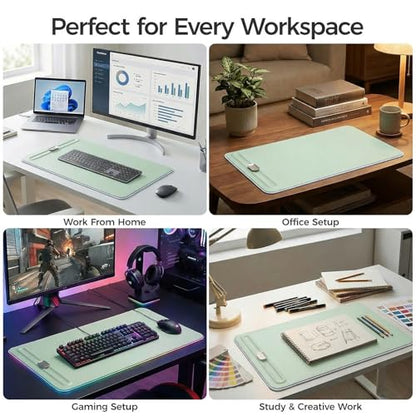 Premium Double-Sided Faux Leather Desk Pad – Non-Slip, Waterproof, with Magnetic Cable Organizer & File Storage – Designed for Offices & Creative Spaces – Durable & Easy to Clean（Green） - color: Green