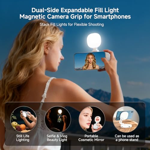 Magnetic Selfie Light & Phone Camera Grip with Detachable Wireless Shutter, Ergonomic Fun Shot Grip for iPhone & Android, Supports Native Camera, Tripod Mount, Portable Creator Kit