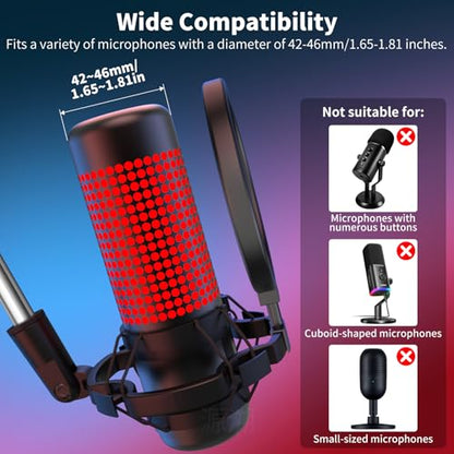 Microphone Shock Mount with Pop Filter, Universal Anti-Vibration Mic Holder for 42~46mm/1.65~1.81in Diameter Studio Condenser Mic, Mic Shock Mount, Mic Clip Holder