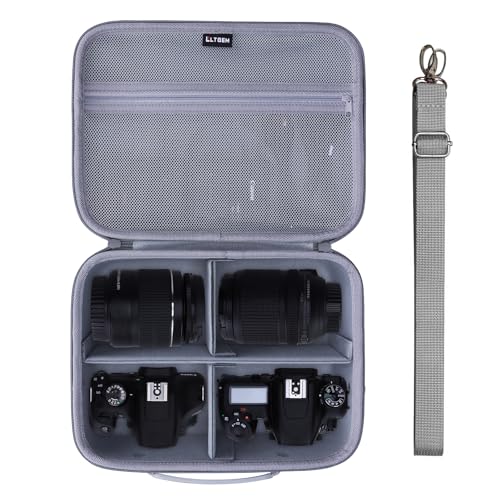 L LTGEM Medium Camera Case Compatible with Canon/Sony/Nikon DSLR Mirrorless Camera and Multiple Lens, Hard Travel Carrying Case with 3 Dividers and Shoulder Strap, Gray - color: Gray, size: Medium