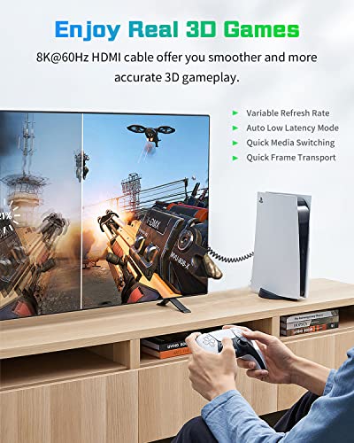 Duttek 8K Coiled HDMI Cable 3FT- 6FT, HDMI 2.1 Cable Coiled 48Gbps, Extreme Thin HDMI Male to Male Cable Supports 8K@60Hz, 4K@120Hz for Monitor, Laptop, PC, TV - style: HDMI Male to Male 6FT/1.8M