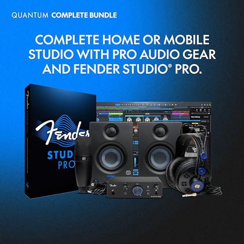Fender Quantum Complete Recording Bundle with Quantum LT2 USB Interface, Mic, Speakers, Headphones & Recording Software | All-in-One Bundle for the Guitarist, Vocalist & Podcaster