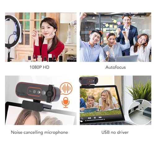 Pomya USB Webcam, Privacy Cover, Noise Cancellation, 1080P Video Webcam with Facial Recognition Login for Meetings, Streaming