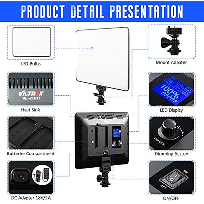 VILTROX VL-200T Bi-Color Dimmable LED Video Light with Remote Wireless Control,Ultra Thin 3300-5600K CRI95+ Studio Photography Panel for Photography TikTok YouTube Twitch Live Streaming Zoom Meeting