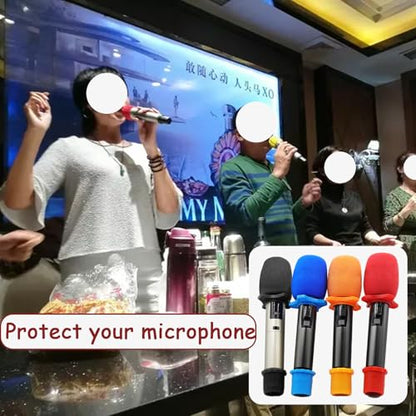 4 Set Blue Wireless Handheld Microphone Protection Kit - Shakeproof Anti-Rolling Silicone Ring, Bottom Rod Sleeve Holder, Windscreen Foam Cover for KTV Mic Device - color: Blue