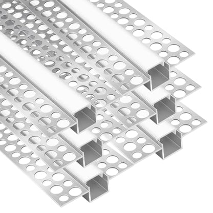 Plaster-in LED Aluminum Channel, 3.3FT/1M 6 Pack Trimless Recessed LED Light Strip Diffuser Channel, Drywall Aluminum LED Profile with Milky Diffuser for Ceiling and Wall - size: Double-Sided-6 Pack
