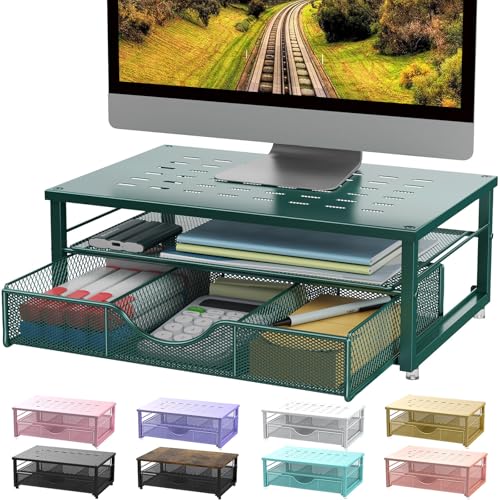 gianotter Computer Monitor Stand Riser, office organizer with Drawer, Office Organizers Storage for Classroom Office Supplies (Dark Green) - color: Dark Green