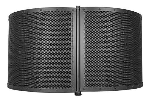Rockville ROCKSHIELD 4 Large Studio Mic Isolation Shield, Vocal Recording | 2" Acoustic Foam, Steel Frame, Foldable, Stand and Desktop Mount, 5/8" Adapter, Podcast, Voice Over, 2-Panel Booth