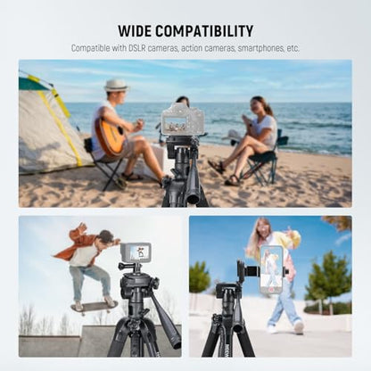 NEEWER Basic 74" Video Tripod Monopod, 3 Way Pan Tilt Head, Remote, Overhead Camera Mount, Horizontal Central Axis, Phone Holder Compatible with iPhone DSLR Telescope Projector, Max Load 17.6lb, TP05 - style: TP05