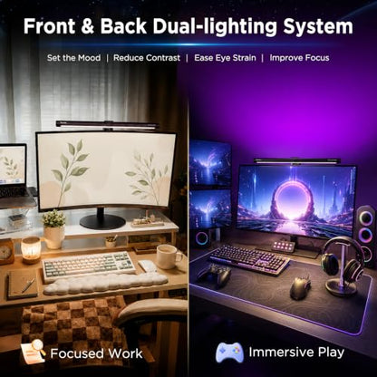 Quntis Monitor Light Bar 15.7", 24 RGB Backlight Modes for lmmersive Gaming Ambience, 900 Lux Glare-Free Computer Screen Lamp, High CRI 95 Eye Care Desk Light for Home Office - style: RGB Backlight