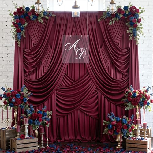 10ftx12ft Burgundy Backdrop Curtains for Parties, Wrinkle Free Polyester Burgundy Photo Backdrop Drapes 2 Panels 12 ft Long Back Drop Cloth for Wedding Birthday Photography Background Party - color: Burgundy, size: 5ft(W)x12ft(H)_2 Panels