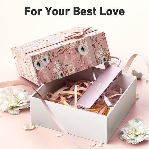 BENFEI 7-in-1 USB C Hub with HDMI(4K@60Hz), 2 USB-A, 1 USB-C Data, 100W Charge, SD/TF Card Reader, Silicone Tangle-Free Cable Compatible with MacBook Pro/Air, iPad Pro, iMac, iPhone 15 Pro/Pro Max - color: Pink