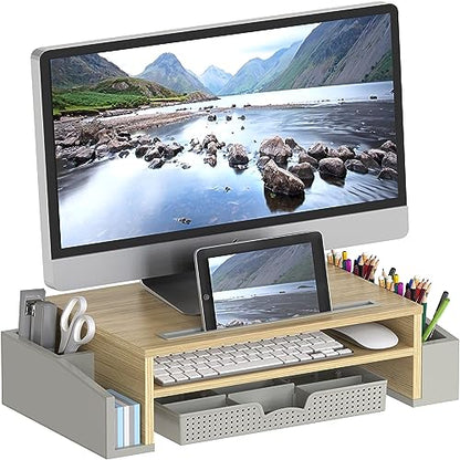 Simple Houseware Desk Monitor Stand Riser with Adjustable Organizer tray - color: Oak