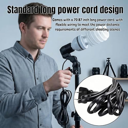 E27 Lamp Holder with Umbrella Bracket, 360° Adjustable Photography Light Stand Mount with 1.8M Cable & Switch, Nylon E27 Socket for Studio Video Recording, Live Streaming, and Continuous Lighting
