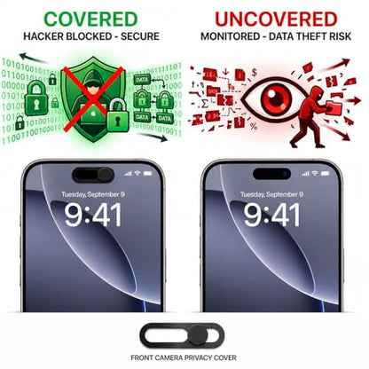 2 Pack Front Camera Privacy Cover Slider for iPhone 17/16/15/14 Pro Max/Pro, Face ID Compatible Webcam Blocker, Adhesive Anti-Spy Phone Lens Protector with Transparent Base, Black
