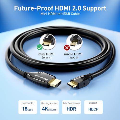 Cable Matters High-Speed Short 4K@60Hz Mini HDMI to HDMI Cable - 3ft, HDMI2.0 Ready for Tablets, Nikon, Sony, Canon DSLR, Raspberry Pi Zero - size: 3 ft