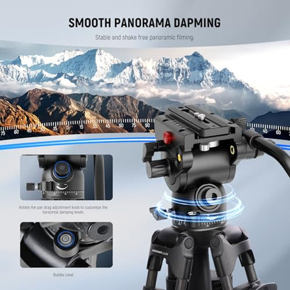 NEEWER LL34 78" Video Camera Tripod One Step Quick Release with Adjustable Damping Fluid Head, Heavy Duty Carbon Fiber Tripod with Dual Mode QR Plate, Max Load 22lb - style: LL34