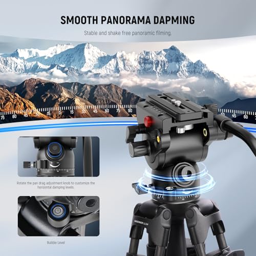 NEEWER LL34 78" Video Camera Tripod One Step Quick Release with Adjustable Damping Fluid Head, Heavy Duty Carbon Fiber Tripod with Dual Mode QR Plate, Max Load 22lb - style: LL34