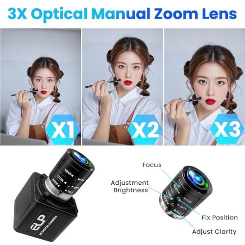 USB Camera 4K 12 Megapixels USB Webcam 1080P 120fps High Speed Golf Swing Cam with 3X Manual Optical Zoom Lens Close up PC Computer Plug and Play for Live Streaming Industrial Project Meeting