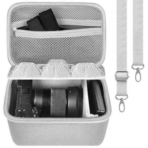 casmilee Camera Case for Sony Alpha ZV-E10 Alpha a6400/ a6700/ a6100/ a6000/ a6600/ a6500 Mirrorless Digital Camera, Hard Travel Bag with a Shoulder Strap for Lens & Accessories (Grey, Large) - color: Grey, size: Large