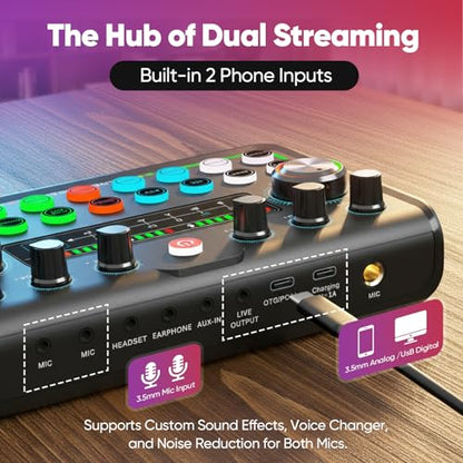 2026 Upgraded Podcast Equipment Bundle for 2, Recording Studio Kit with Dual Condenser Microphones, Audio Interface Mixer (4 Custom Sound Effects), Easy Setup for Podcasting, Streaming & Gaming