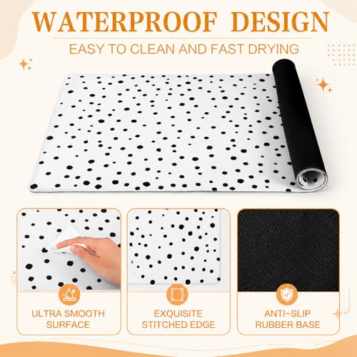 Eaasty 2 Pcs Teacher Desk Decor Large Polka Dot Desk Mat and Boho Rainbow Mouse Pad, 32x16'' Non Slip Rubber Base Computer Desks Mat for Back to School Gift Classroom Office Teacher Must Have