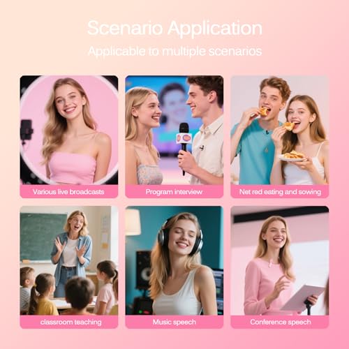 Wireless Lavalier Lapel Microphone for iPhone, iPad, mini Video Recording Mic for Interview Video Podcast Vlog YouTube & Livestream, Noise Reduction, Plug & Play (Pink)