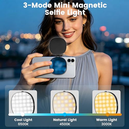 SJZXVZ Magnetic Selfie Light, 3-Mode Phone Light Compatible with Phone Magsa for Selfies/Photography/TikTok/Zoom Calls/Video Conference, Long-Lasting & Rechargeable, CRI97, Black - color: Black