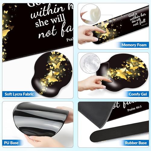 Desk Mat Set + Keyboard and Mouse Pad with Wrist Rest Support,4-in-1 Large Mousepad Computer Mats for Desktop Home & Office-Golden Butterflies - color: D2-Golden Butterflies