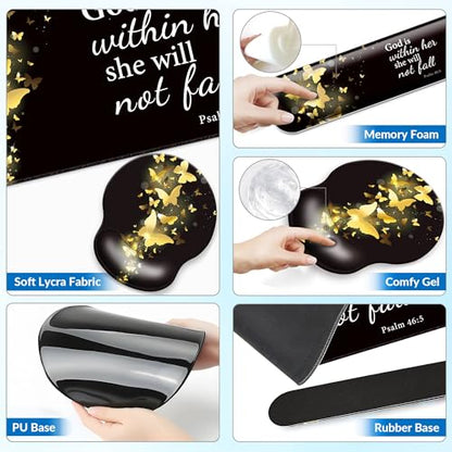 Desk Mat Set + Keyboard and Mouse Pad with Wrist Rest Support,4-in-1 Large Mousepad Computer Mats for Desktop Home & Office-Golden Butterflies - color: D2-Golden Butterflies