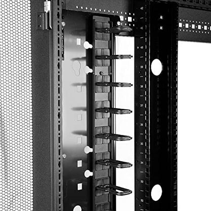 StarTech 20U Vertical Server Rack Cable Manager, D-Ring, 2.8ft (CMVER20UD) | Network rack cord manager panel, D-ring hooks, 2.8ft (0.85m) wire organizer, Improves airflow and passive cooling, Steel - style: 20U Vertical