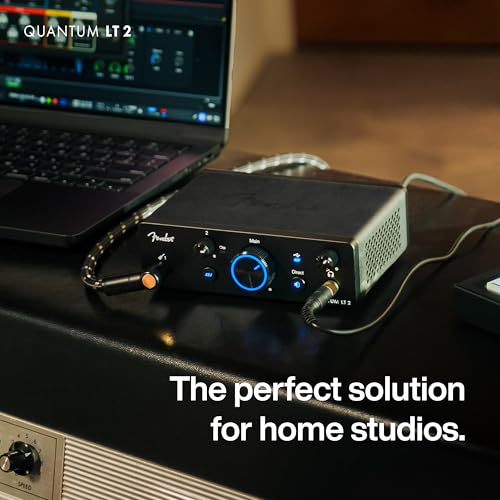 Fender Quantum LT2 USB Audio Interface, for Guitarist, Vocalist, or Producer. Includes easy to use software, Fender Studio app, Amp and FX pack to create Studio Quality recordings. PC/Mac | 2-In/2-Out USB-C, Max-HD Mic Preamp, Fender Hi-Z Instrument Input