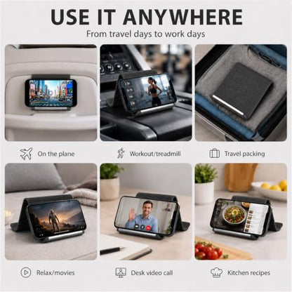 2PCS Portable Foldable Silicone Aluminum Phone Holder, 2026 New Flexible Silicone Phone Stand, Adjustable Airplane Phone Holder for Tablet Laptop Desk Travel Non-Slip Office Treadmill - color: Orange&Black-2PCS-New
