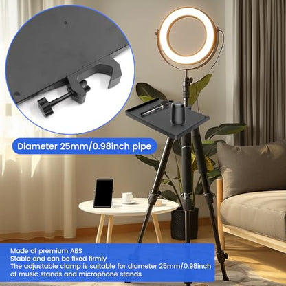 Sound Card Clip On Tray, Microphone Stand Tray, Multi functional Live Streaming Pole mount shelf sheet music Stand Clamp percussion table karaoke mic stand accessories -S-8X6inch - size: 200*140mm