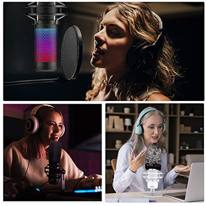 Pop Filter for Hyperx Quadcast,3 in 1 Quadcast S Mic Pop Filter + Furry Windscreen+ Foam Mic Cover for Hyperx Microphone,Professional Noise Reduction QuadCast Pop Filter Set by ChromLives, Combo 3Pack