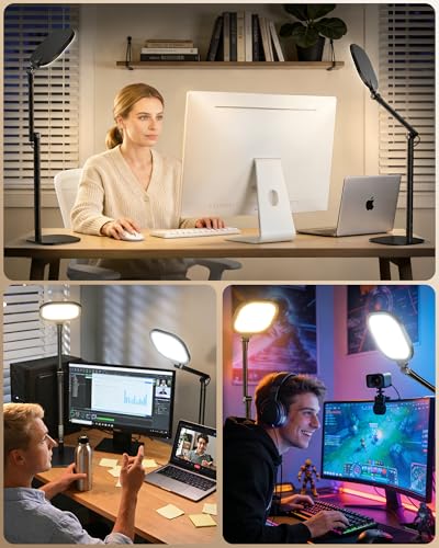 Led Desk Lamps for Home Office with Base, Video Conference Lighting for Zoom, Tall Desk Lamp with 50 Light Modes & Memory and Timer Func Computer Light, Ring Light for Desk for Video Streaming, Webcam - size: Black 2 Pack