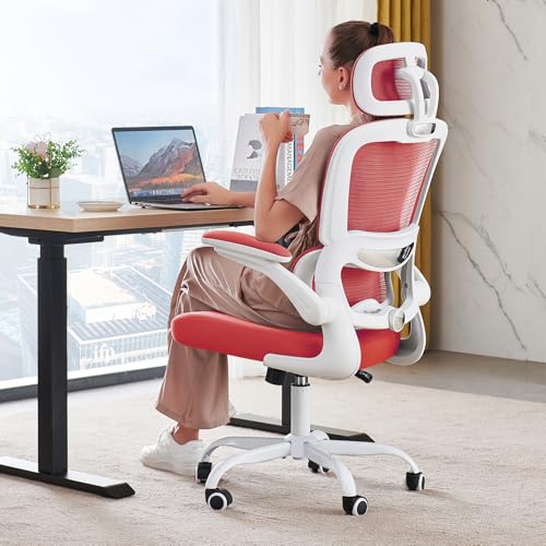 TRALT Office Chair Ergonomic Desk Chair, 330 LBS Home Mesh Office Desk Chairs with Wheels, Comfortable Gaming Chairs (1, Red) - color: Red