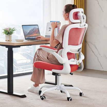 TRALT Office Chair Ergonomic Desk Chair, 330 LBS Home Mesh Office Desk Chairs with Wheels, Comfortable Gaming Chairs (1, Red) - color: Red