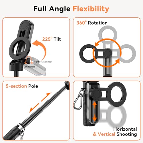 CloudValley Upgraded Magnetic Mini Selfie Stick Tripod with 2 Fill Lights, 4-in-1 Pocket Size Phone Tripod with 360° Rotation, Rechargeable Bluetooth Remote, Foldable Grip for iPhone Vlog Photo Video - style: with Fill Lght