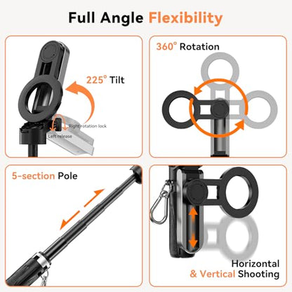 CloudValley Upgraded Magnetic Mini Selfie Stick Tripod with 2 Fill Lights, 4-in-1 Pocket Size Phone Tripod with 360° Rotation, Rechargeable Bluetooth Remote, Foldable Grip for iPhone Vlog Photo Video - style: with Fill Lght
