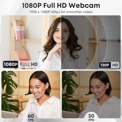 1080P HD Webcam with Microphone, Privacy Cover, Wide-Angle Lens, Plug & Play USB Webcam for Laptop, Desktop, PC, Mac, Zoom, Skype, Streaming (Glossy Black)