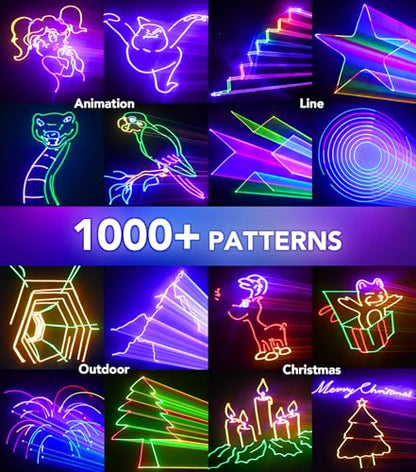 KeoBin APP DJ Laser Lights Professional - 200+ 3D RGB Animation Laser Light Show, Hand Drawing, Custom Patterns, Sound Actived & DMX Sync for Party, Stage, Club