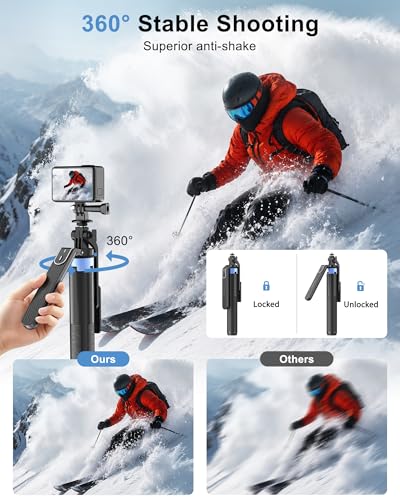 71" 4-Leg Selfie Stick Tripod for GoPro/Osmo Pocket 3/insta360/iPhone/Android, Cell Phone Tripod Stand with Remote & 360 Rotation Pan-Handle for Travel Vlogging Video Recording