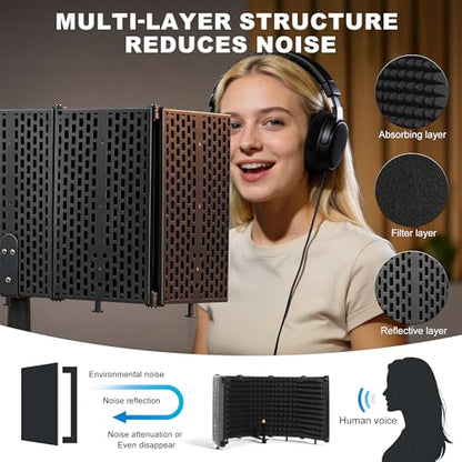 Microphone Stand With Isolation Shield,Recording Studio Equipment With Foldable Mic Shield With Sound Insulation For Recording Studio, Podcasts,Broadcasting - size: Standard Edition