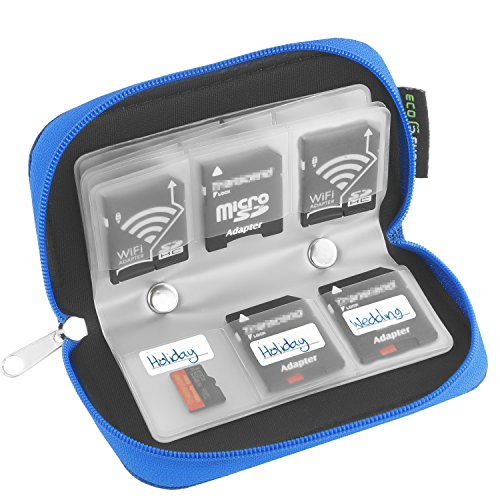 Eco-Fused Memory Card Case - Fits up to 22x SD, SDHC, Micro SD, Mini SD and 4X CF - Holder with 22 Slots (Blue / 22 Slots - 1 Pack) - color: Blue / 22 slots - 1 pack