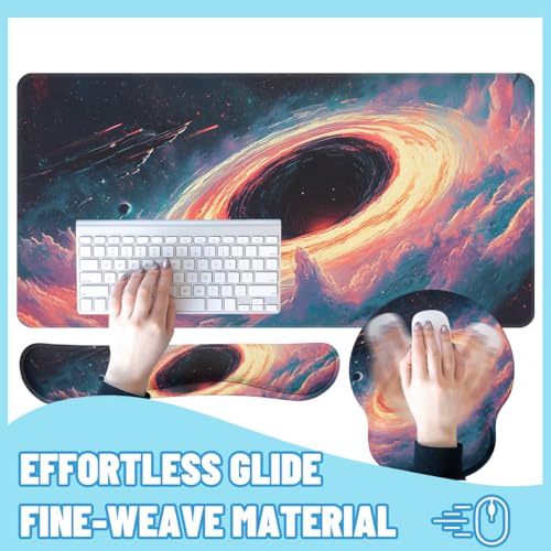 Black Hole Desk Mat Set Galaxy Space Art Large Mouse Pad with Wrist Rest 4in1 Desk Mat for Desktop Ergonomic Computer Desk Arm Wrist Anti-Slip Computer Ergonomic Mouse Pad Home Office Gaming - color: Black Hole Galaxy Space