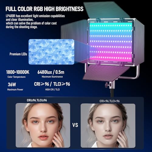 Godox LP400 RGB LED Panel Video Light Kit with App Control&Stand/Bag, 2 Pack 36W Studio Lights with 1800K-10000K/CRI 96+/TLCI 96+/14 FX Modes for Game Streaming YouTube Photography (2 Pack) - color: 2 Pack